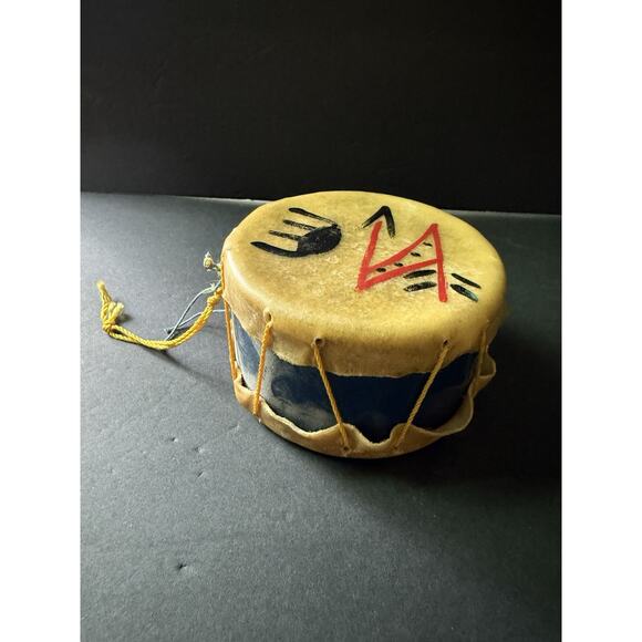 Vintage Native American Stretched Rawhide Leather Drum Hand Painted Southwestern - Picture 1 of 7